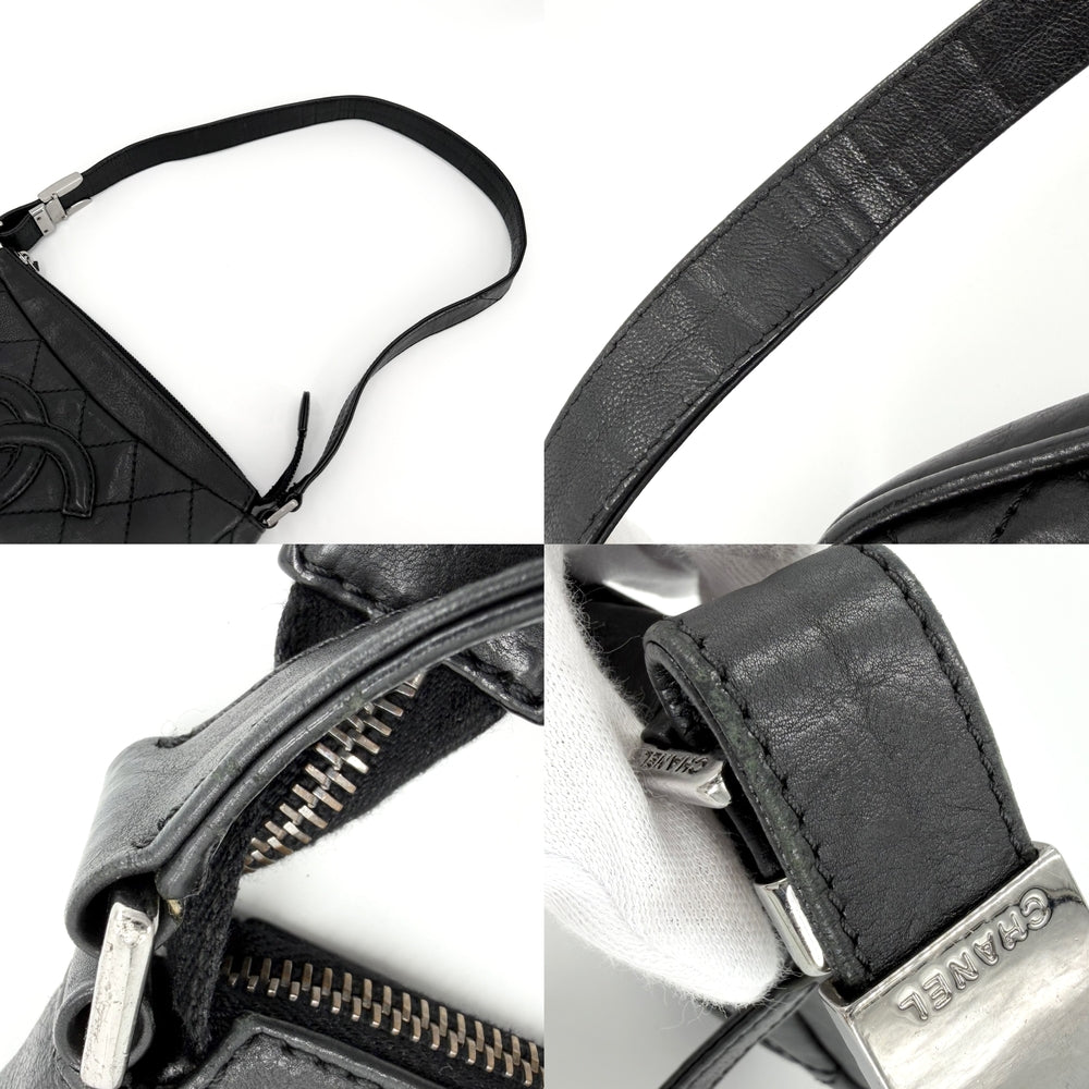 CHANEL シャネル ショルダーバッグ ココマーク キルティング レザー ブラック 黒 シルバー金具 レディース【中古品】