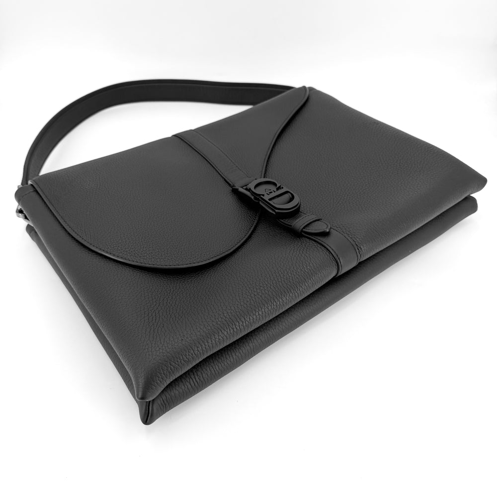 Christian Dior クリスチャンディオール ショルダーバッグ ピロー サドルフラップ レザー ブラック 黒 シルバー金具 メンズ【中古品】