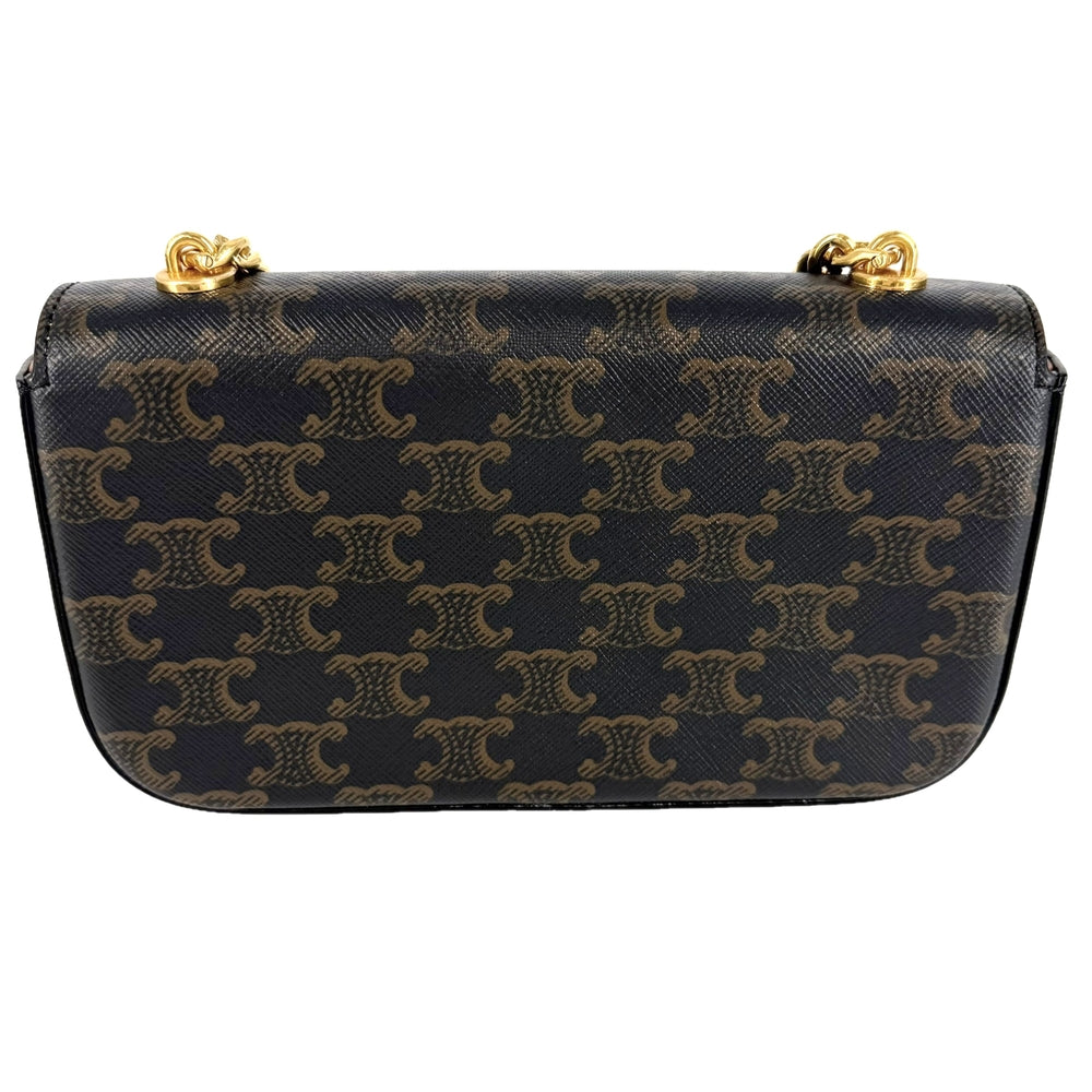 CELINE セリーヌ ショルダーバッグ トリオンフ チェーン PVCコーティングキャンバス ブラウン 茶 ゴールド金具 レディース【中古品】