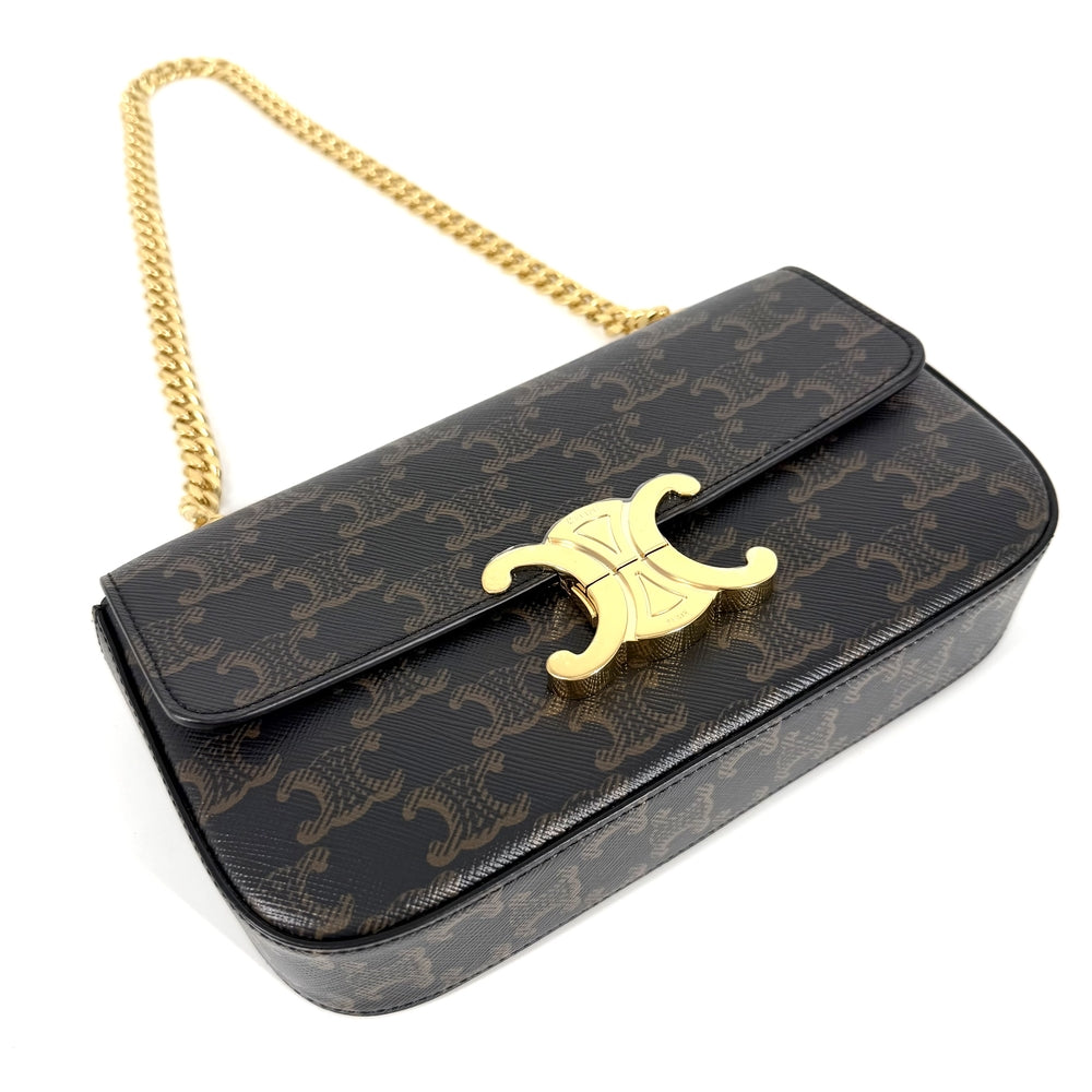 CELINE セリーヌ ショルダーバッグ トリオンフ チェーン PVCコーティングキャンバス ブラウン 茶 ゴールド金具 レディース【中古品】