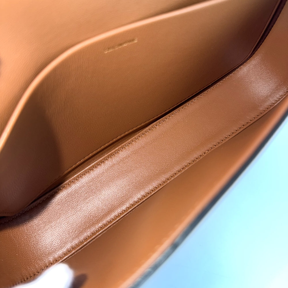 CELINE セリーヌ ショルダーバッグ トリオンフ チェーン PVCコーティングキャンバス ブラウン 茶 ゴールド金具 レディース【中古品】
