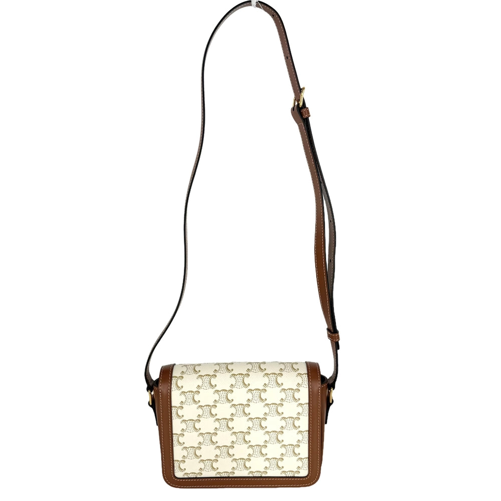 CELINE セリーヌ ショルダーバッグ ティーントリオンフ コーティングキャンバス ホワイト 白 ブラウン 茶 ゴールド金具 レディース【中古品】