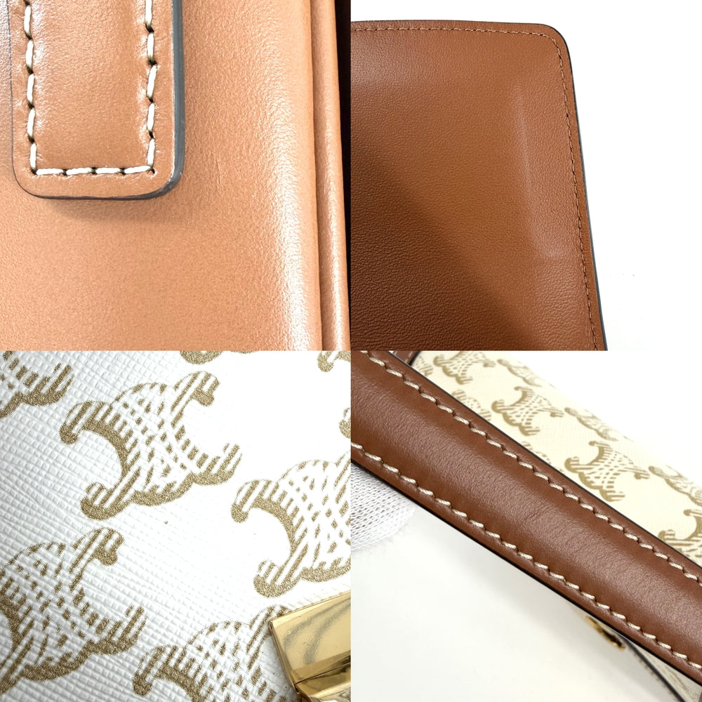 CELINE セリーヌ ショルダーバッグ ティーントリオンフ コーティングキャンバス ホワイト 白 ブラウン 茶 ゴールド金具 レディース【中古品】