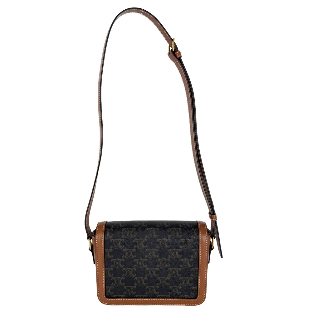 CELINE セリーヌ ショルダーバッグ ティーン トリオンフ PVCコーティングキャンバス レザー ブラウン 茶 ゴールド金具 レディース【中古品】