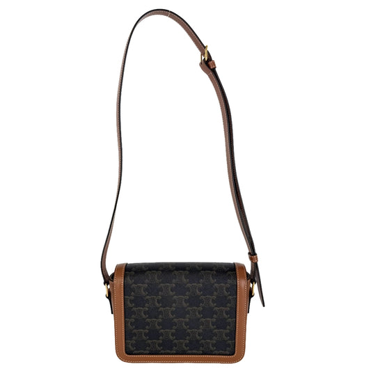 CELINE セリーヌ ショルダーバッグ ティーン トリオンフ PVCコーティングキャンバス レザー ブラウン 茶 ゴールド金具 レディース【中古品】