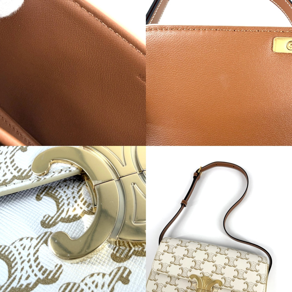 CELINE セリーヌ ショルダーバッグ クロード トリオンフ コーティングキャンバス ホワイト 白 ゴールド金具 レディース【中古品】