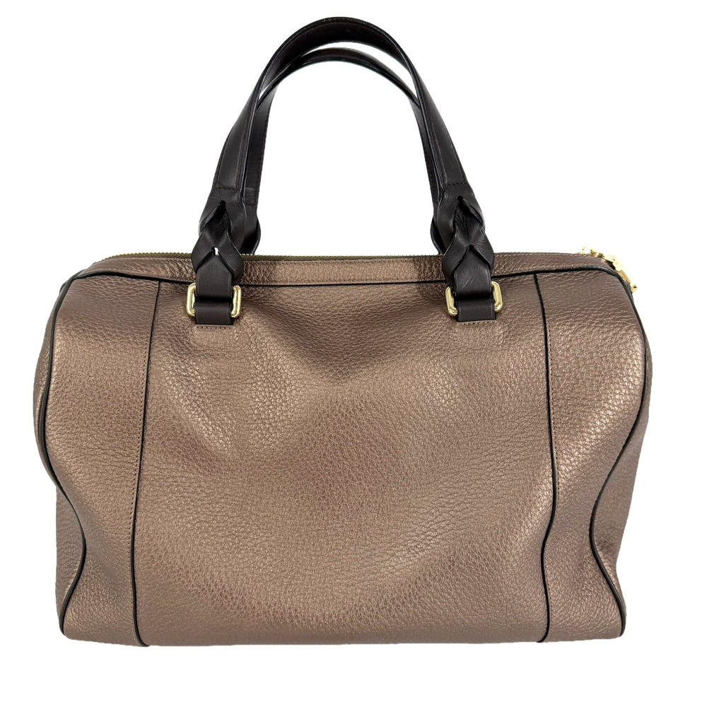 LOEWE ロエベ 2WAY フスタ アナグラム トートバッグ ハンドバッグ ボストンバッグ メタリック ブロンズ レザー ブラウン 茶 ゴールド金具 レディース【中古品】