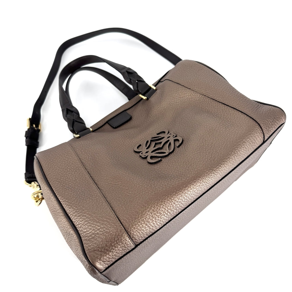 LOEWE ロエベ 2WAY フスタ アナグラム トートバッグ ハンドバッグ ボストンバッグ メタリック ブロンズ レザー ブラウン 茶 ゴールド金具 レディース【中古品】