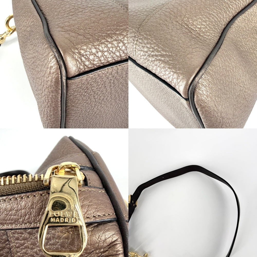 LOEWE ロエベ 2WAY フスタ アナグラム トートバッグ ハンドバッグ ボストンバッグ メタリック ブロンズ レザー ブラウン 茶 ゴールド金具 レディース【中古品】