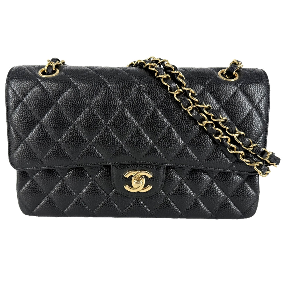 CHANEL シャネル ショルダーバッグ マトラッセ25 ダブルチェーン ダブルフラップ ココマーク ターンロック キャビアスキン ブラック 黒 ゴールド金具 レディース【中古品】