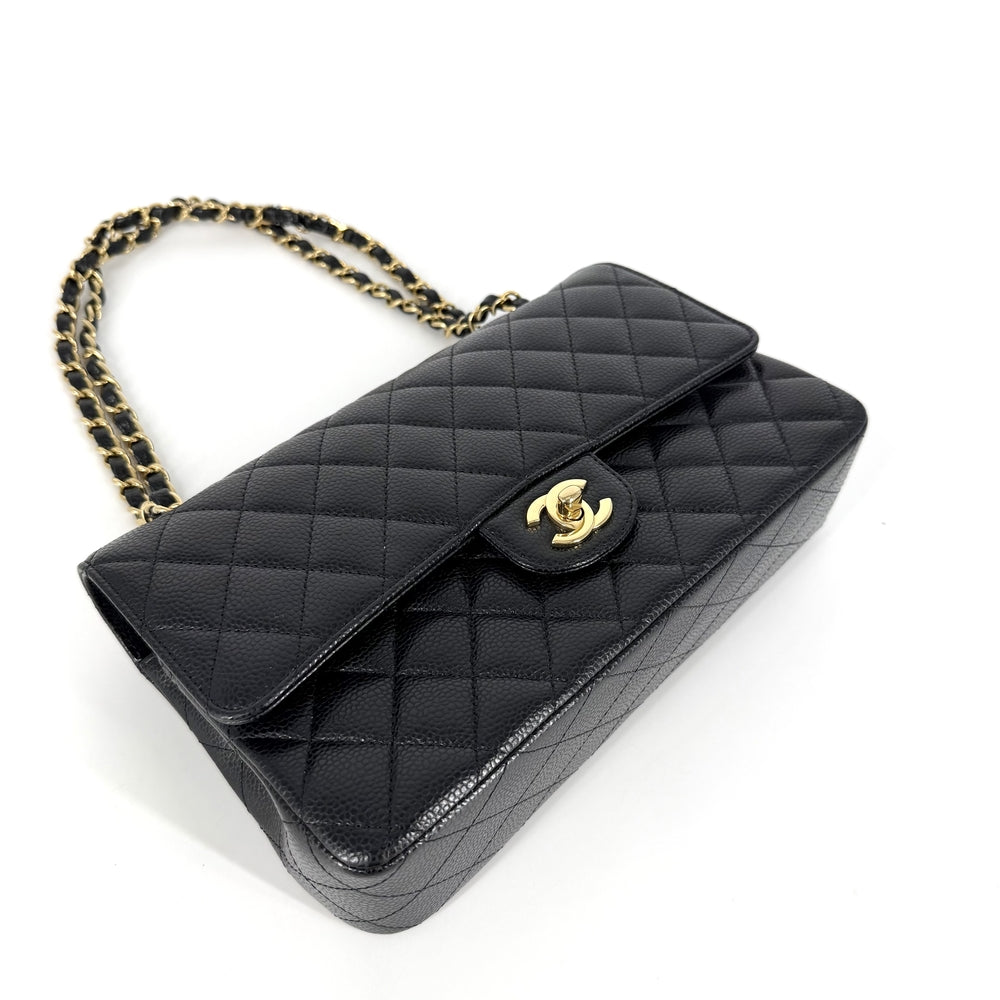 CHANEL シャネル ショルダーバッグ マトラッセ25 ダブルチェーン ダブルフラップ ココマーク ターンロック キャビアスキン ブラック 黒 ゴールド金具 レディース【中古品】