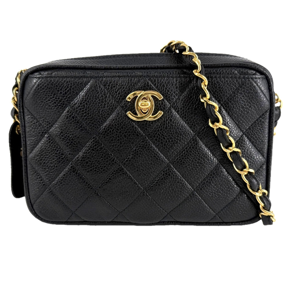 CHANEL シャネル ショルダーバッグ マトラッセ カメラバッグ ココマーク チェーンショルダー キャビアスキン ブラック 黒 ゴールド金具 レディース【中古品】