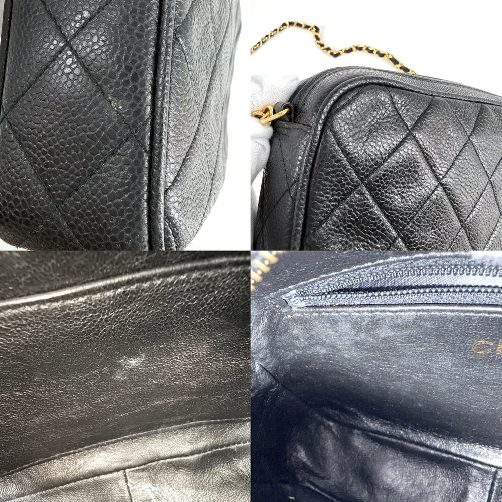 CHANEL シャネル ショルダーバッグ マトラッセ カメラバッグ ココマーク チェーンショルダー キャビアスキン ブラック 黒 ゴールド金具 レディース【中古品】