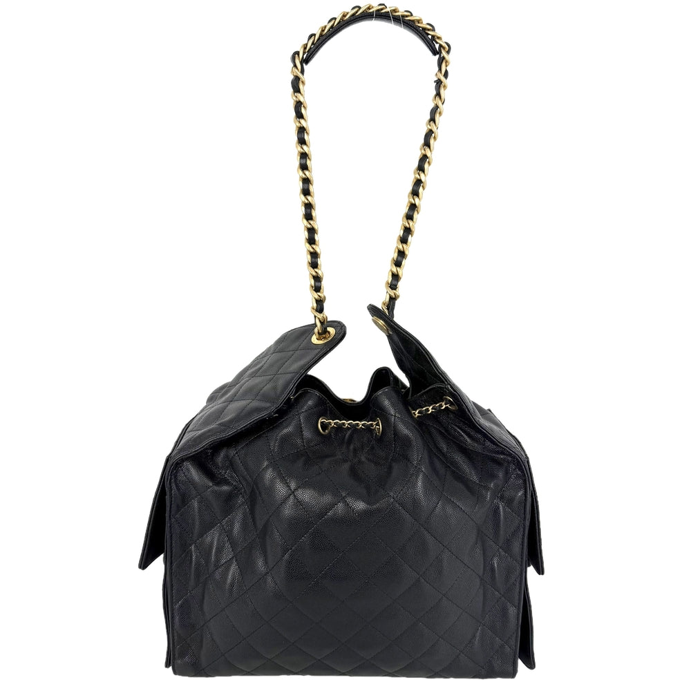 CHANEL シャネル ショルダーバッグ シャネル25 ミディアム ハンドバッグ ココマーク チェーンショルダー CHANEL25 キャビアスキン ブラック 黒 ゴールド金具 レディース【中古品】