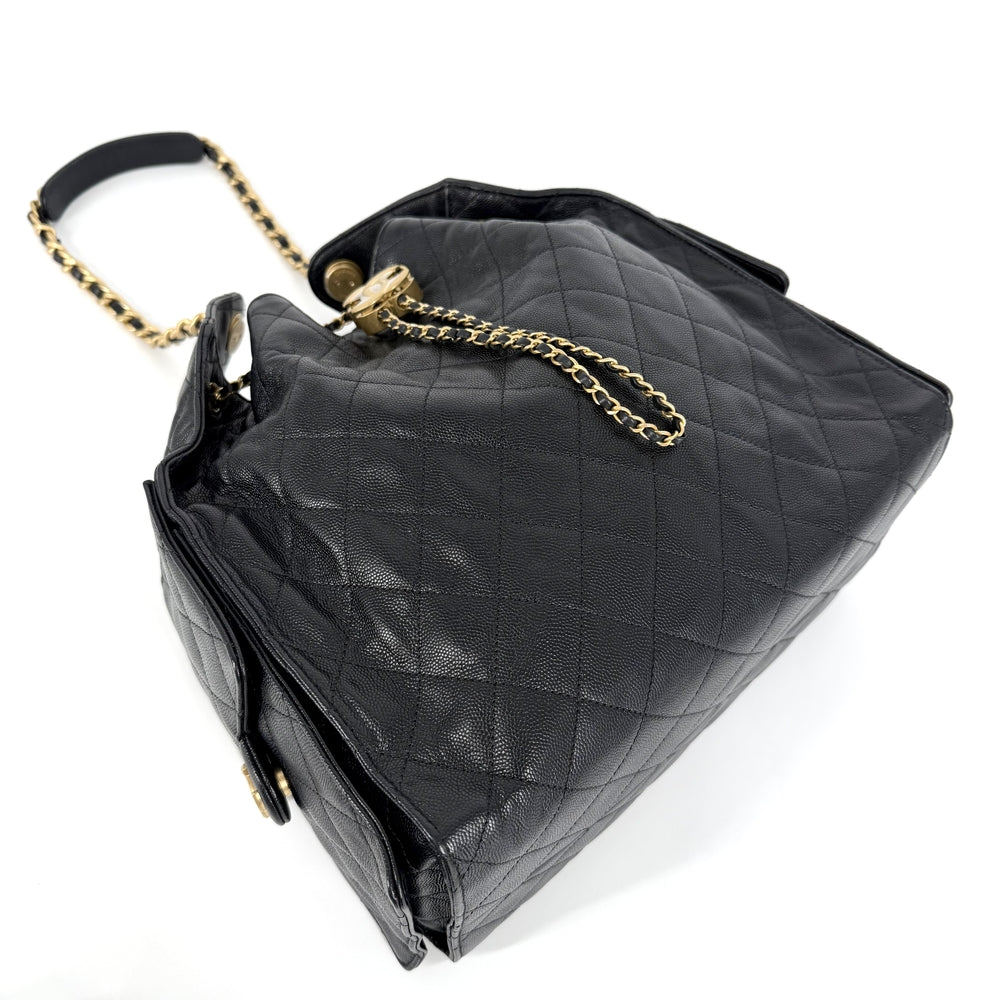 CHANEL シャネル ショルダーバッグ シャネル25 ミディアム ハンドバッグ ココマーク チェーンショルダー CHANEL25 キャビアスキン ブラック 黒 ゴールド金具 レディース【中古品】
