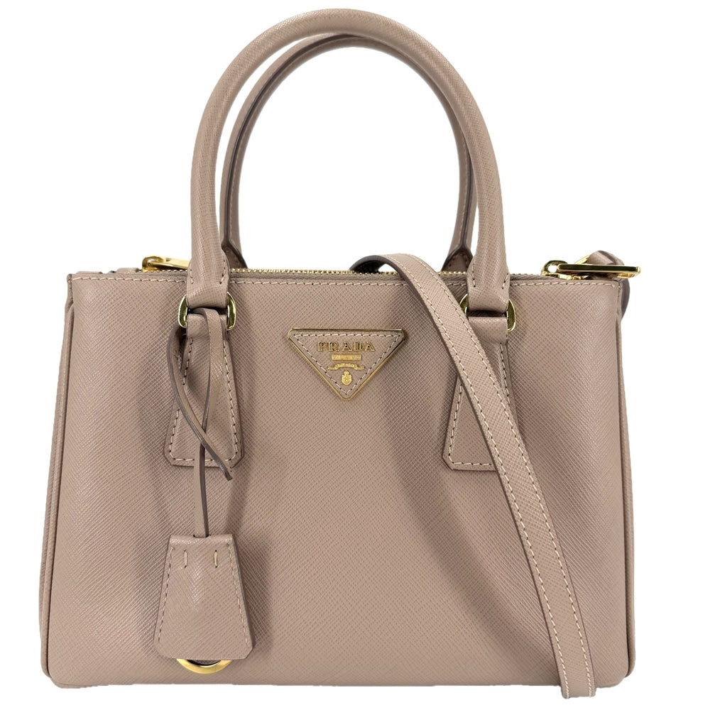 PRADA プラダ 2WAY ガレリア スモール ハンドバッグ ショルダーバッグ トライアングルロゴ 1BA896 レザー ピンクベージュ ゴールド金具 レディース【中古品】