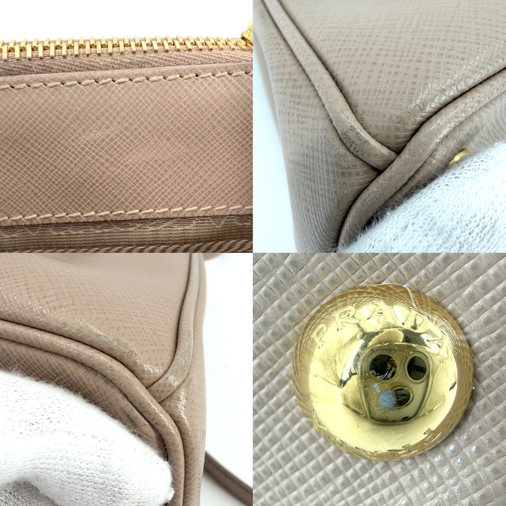 PRADA プラダ 2WAY ガレリア スモール ハンドバッグ ショルダーバッグ トライアングルロゴ 1BA896 レザー ピンクベージュ ゴールド金具 レディース【中古品】