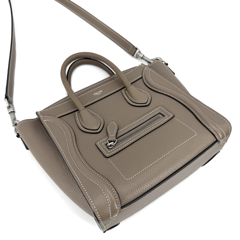 CELINE セリーヌ 2WAY ラゲージ ナノ ハンドバッグ ショルダーバッグ レザー ブラウン 茶 シルバー金具 レディース【中古品】