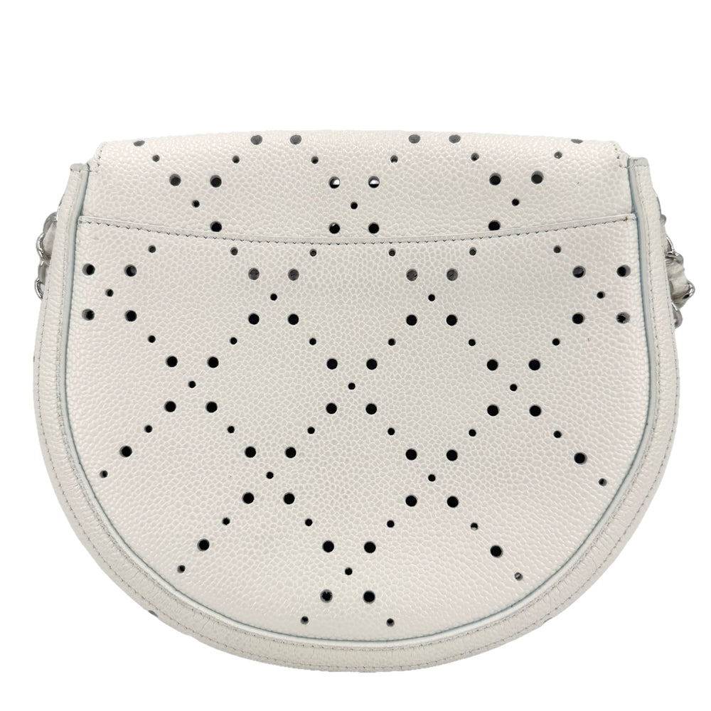 CHANEL シャネル ショルダーバッグ パンチング ポシェット ココマーク 小さめ レザー ホワイト 白 シルバー金具 レディース【中古品】