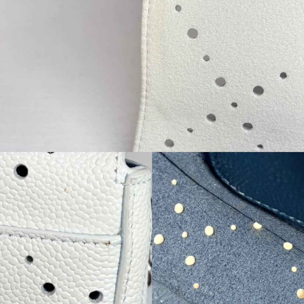 CHANEL シャネル ショルダーバッグ パンチング ポシェット ココマーク 小さめ レザー ホワイト 白 シルバー金具 レディース【中古品】