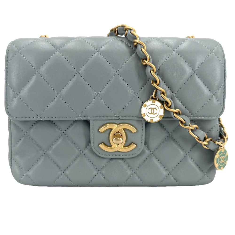 CHANEL シャネル ショルダーバッグ マトラッセ ココマーク ミニバッグ チャーム ラムスキン グリーン系 ゴールド金具 レディース【中古品】