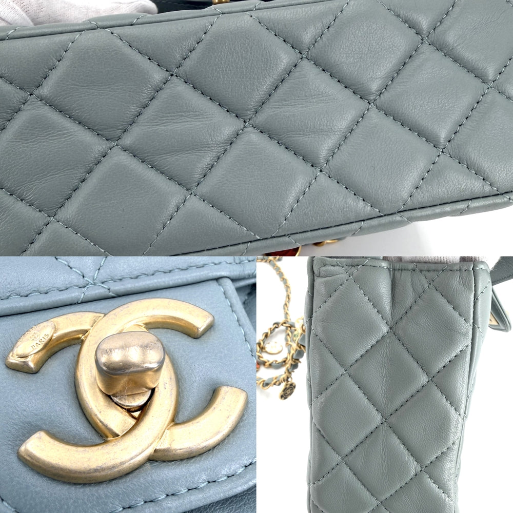 CHANEL シャネル ショルダーバッグ マトラッセ ココマーク ミニバッグ チャーム ラムスキン グリーン系 ゴールド金具 レディース【中古品】