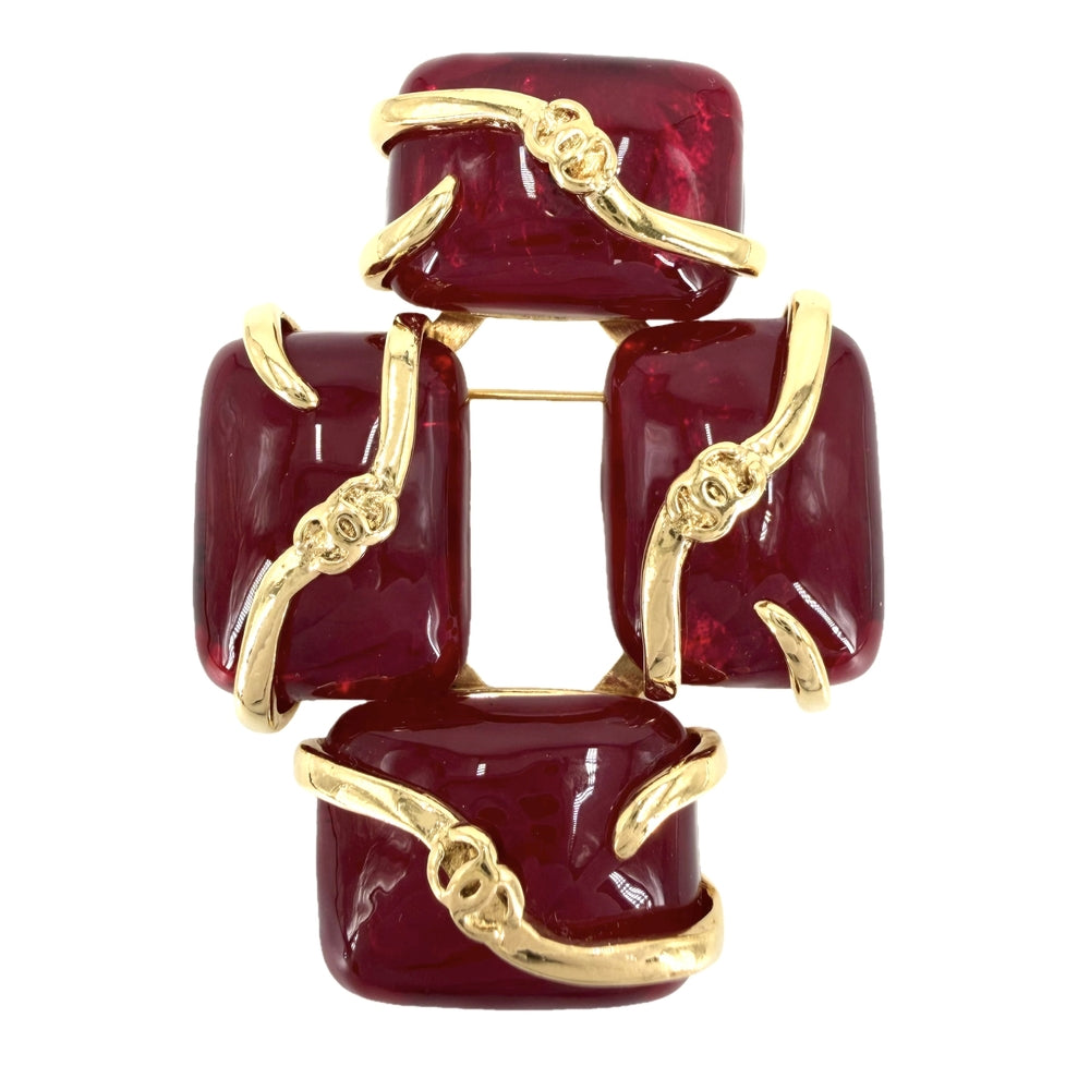 CHANEL シャネル ブローチ ココマーク グリポア アクセサリー GP カラーストーン 94P ゴールド レッド 赤 レディース 約62.9g 1994年【中古品】