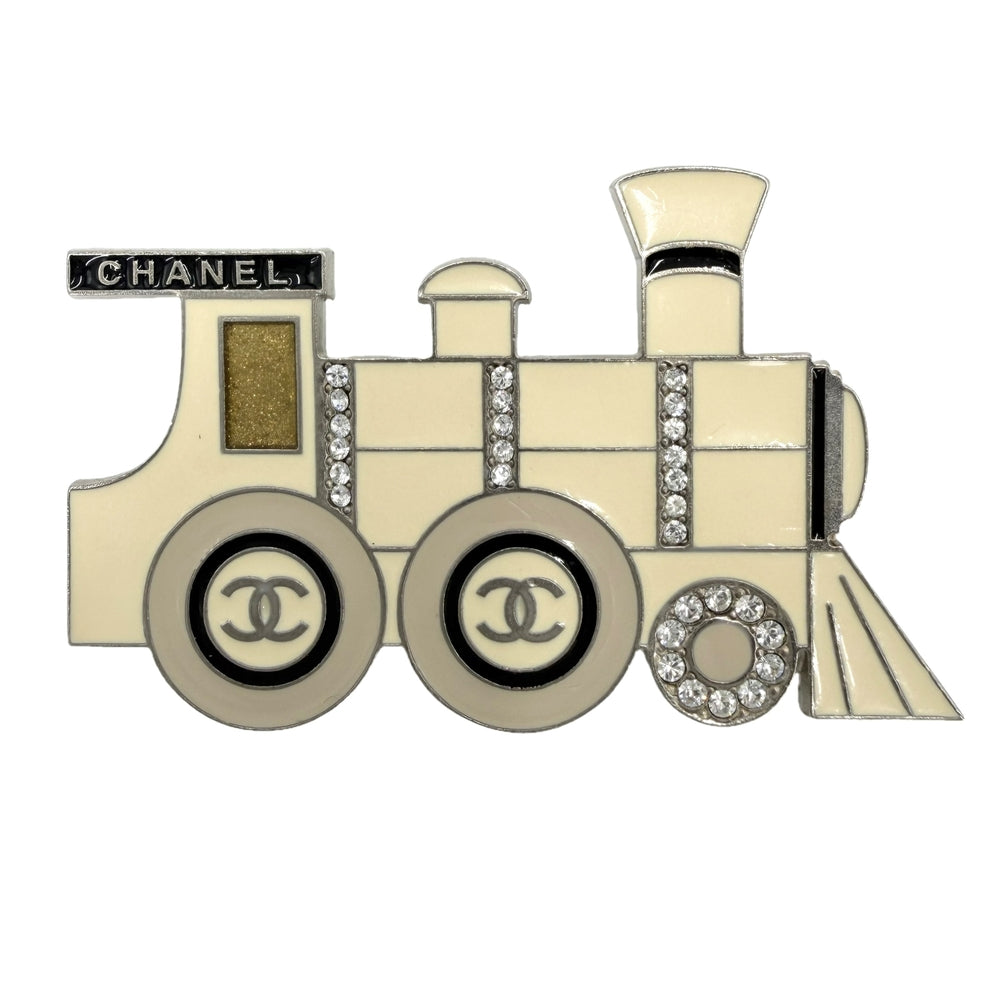 CHANEL シャネル ブローチ ココマーク ココトレイン アクセサリー 機関車モチーフ エナメル ラインストーン 07C レディース 約18.8g 2007年【中古品】