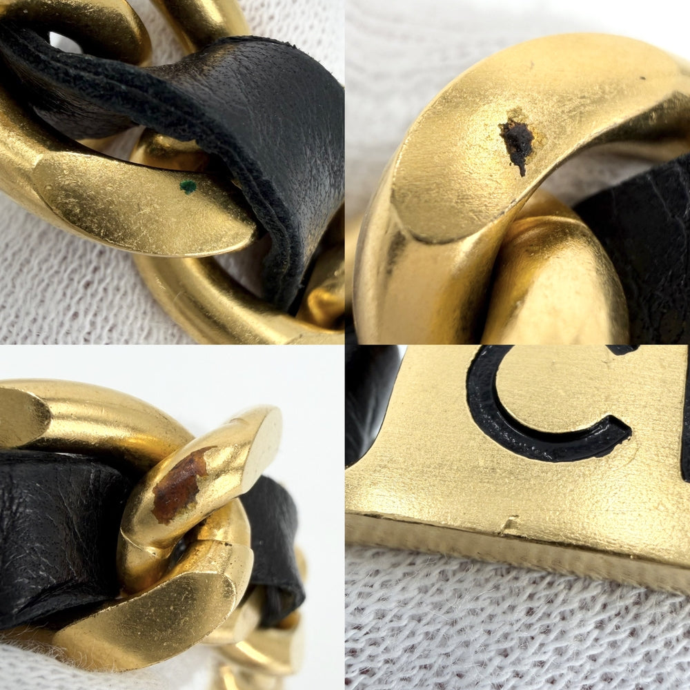 CHANEL シャネル チョーカー ココマーク ロゴプレート アクセサリー ネックレス GP レザー 95P ゴールド ブラック 黒 レディース 約117.4g 1995年【中古品】