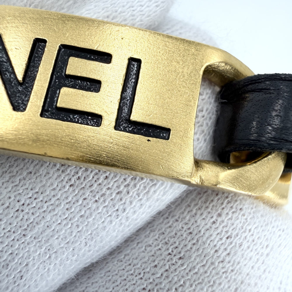 CHANEL シャネル チョーカー ココマーク ロゴプレート アクセサリー ネックレス GP レザー 95P ゴールド ブラック 黒 レディース 約117.4g 1995年【中古品】