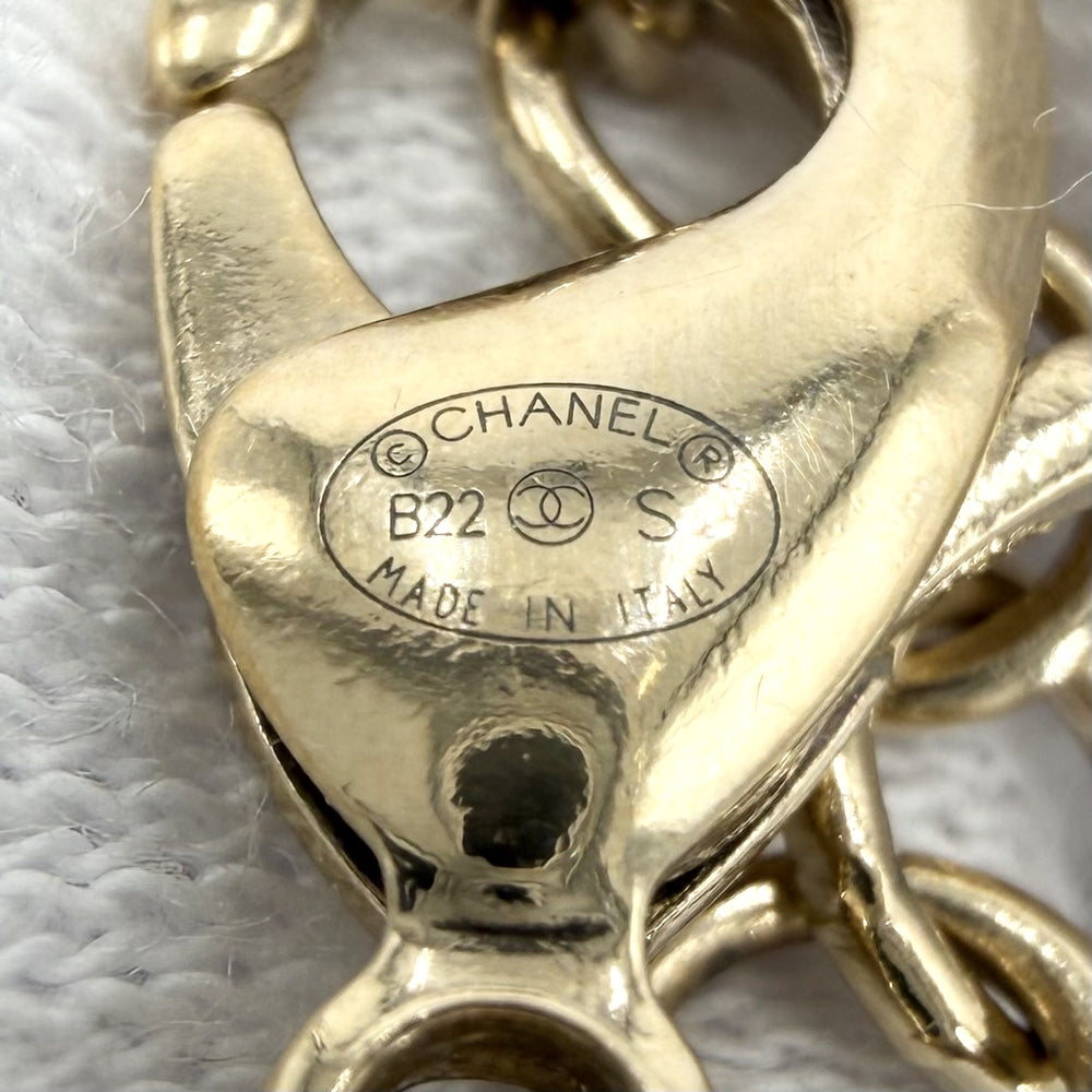 CHANEL シャネル ネックレス チョーカー ココマーク レザーチェーン GP ラインストーン レザー B22S ゴールド ブラック 黒 レディース 約25.0g 2022年【中古品】