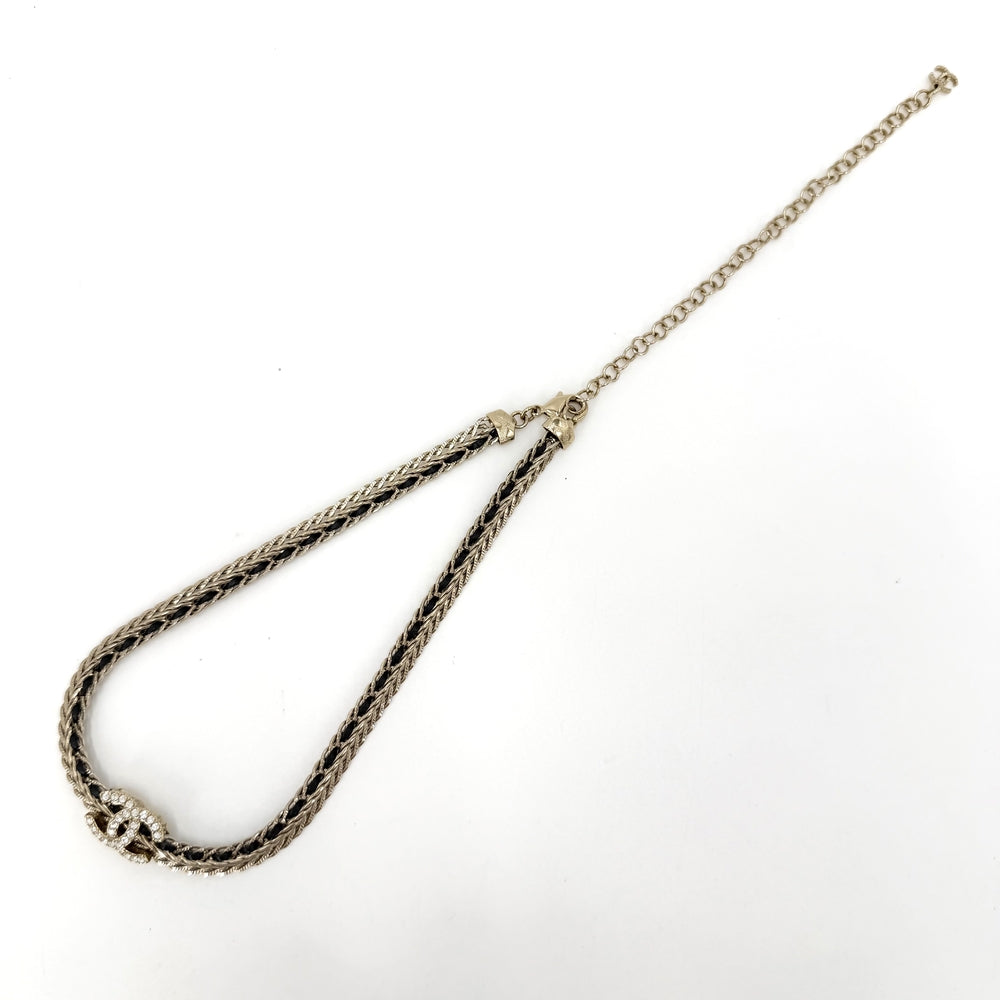 CHANEL シャネル ネックレス チョーカー ココマーク レザーチェーン GP ラインストーン レザー B22S ゴールド ブラック 黒 レディース 約25.0g 2022年【中古品】