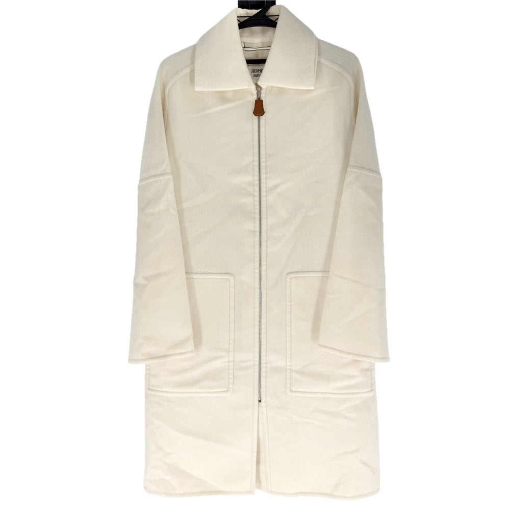 【秋物特集】 HERMES エルメス コート アウター ロングコート アパレル 服 38 ホワイト 白 秋 冬 カシミヤ レディース【中古品】