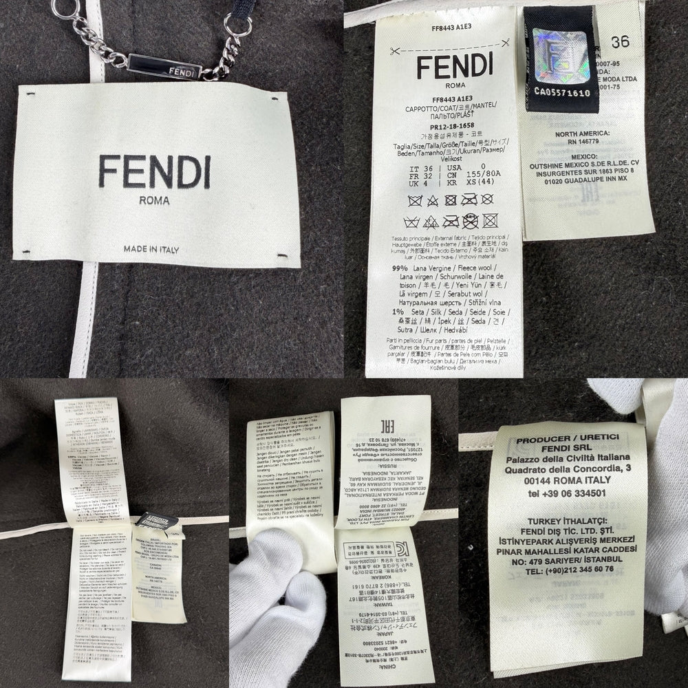 【秋物特集】 FENDI フェンディ コート ファスナー アパレル 服 ズッカ アウター ロング 36 ブラウン 茶 ブラック 黒 秋 冬 ウール シルク レディース【中古品】