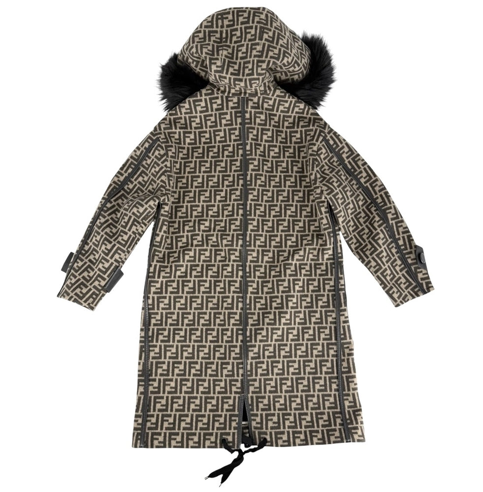 【秋物特集】 FENDI フェンディ コート ファスナー アパレル 服 ズッカ アウター ロング 36 ブラウン 茶 ブラック 黒 秋 冬 ウール シルク レディース【中古品】