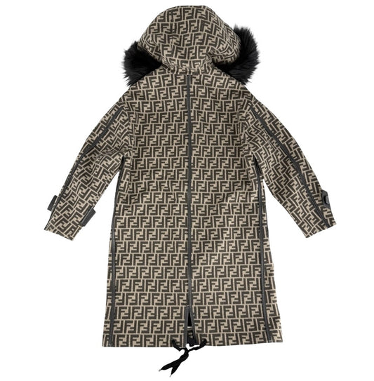【秋物特集】 FENDI フェンディ コート ファスナー アパレル 服 ズッカ アウター ロング 36 ブラウン 茶 ブラック 黒 秋 冬 ウール シルク レディース【中古品】