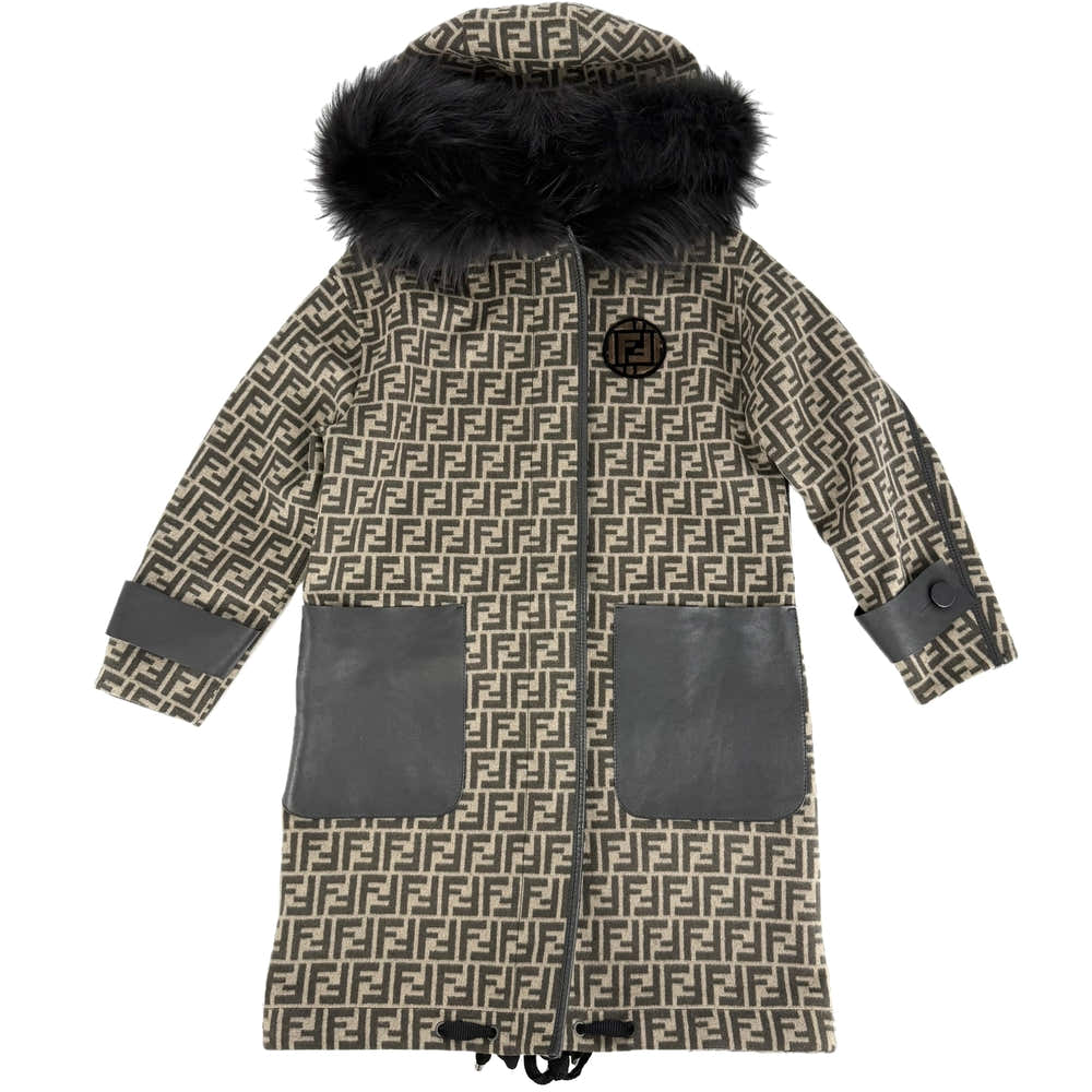 【秋物特集】 FENDI フェンディ コート ファスナー アパレル 服 ズッカ アウター ロング 36 ブラウン 茶 ブラック 黒 秋 冬 ウール シルク レディース【中古品】