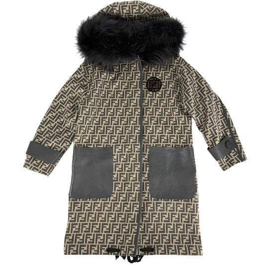 【秋物特集】 FENDI フェンディ コート ファスナー アパレル 服 ズッカ アウター ロング 36 ブラウン 茶 ブラック 黒 秋 冬 ウール シルク レディース【中古品】
