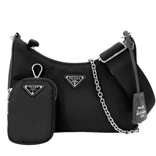 PRADA プラダ ショルダーバッグ Re-Edition 2005 Re-Nylon 1BH204 ナイロン ブラック 黒 シルバー金具 レディース【中古品】