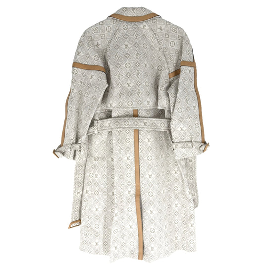 【秋物特集】 LOUIS VUITTON ルイヴィトン コート レザー ロングコート 1854 アパレル 服 34 ホワイト 白 ゴールド金具 秋 冬 コットン レディース【中古品】