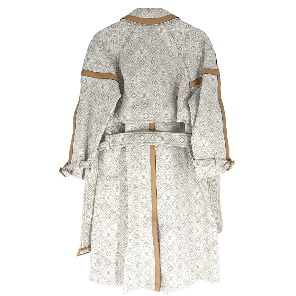 【秋物特集】 LOUIS VUITTON ルイヴィトン コート レザー ロングコート 1954 アパレル 服 34 ホワイト 白 ゴールド金具 秋 冬 コットン レディース【中古品】