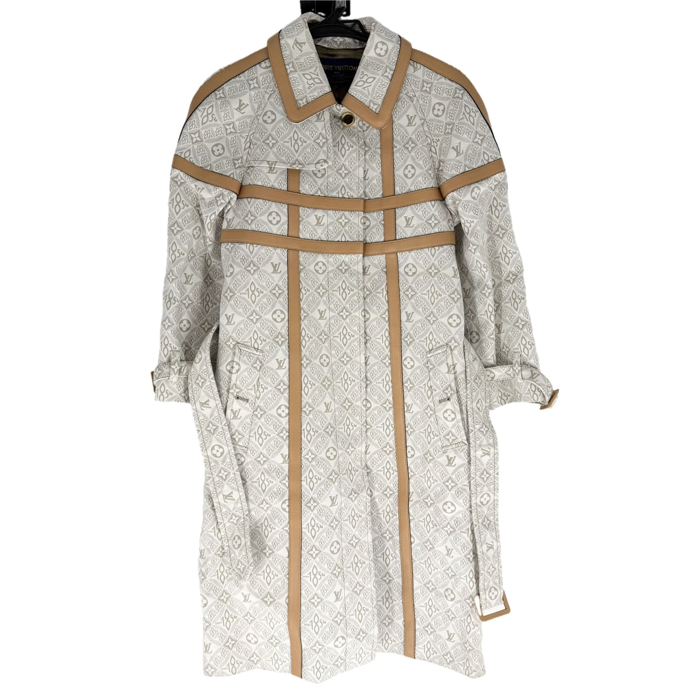 【秋物特集】 LOUIS VUITTON ルイヴィトン コート レザー ロングコート 1954 アパレル 服 34 ホワイト 白 ゴールド金具 秋 冬 コットン レディース【中古品】