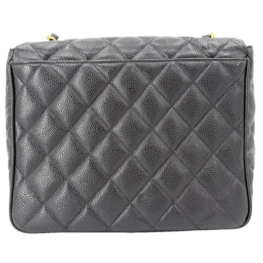 CHANEL シャネル ショルダーバッグ マトラッセ ココマーク スクエア キャビアスキン ブラック 黒 ゴールド金具 レディース【中古品】