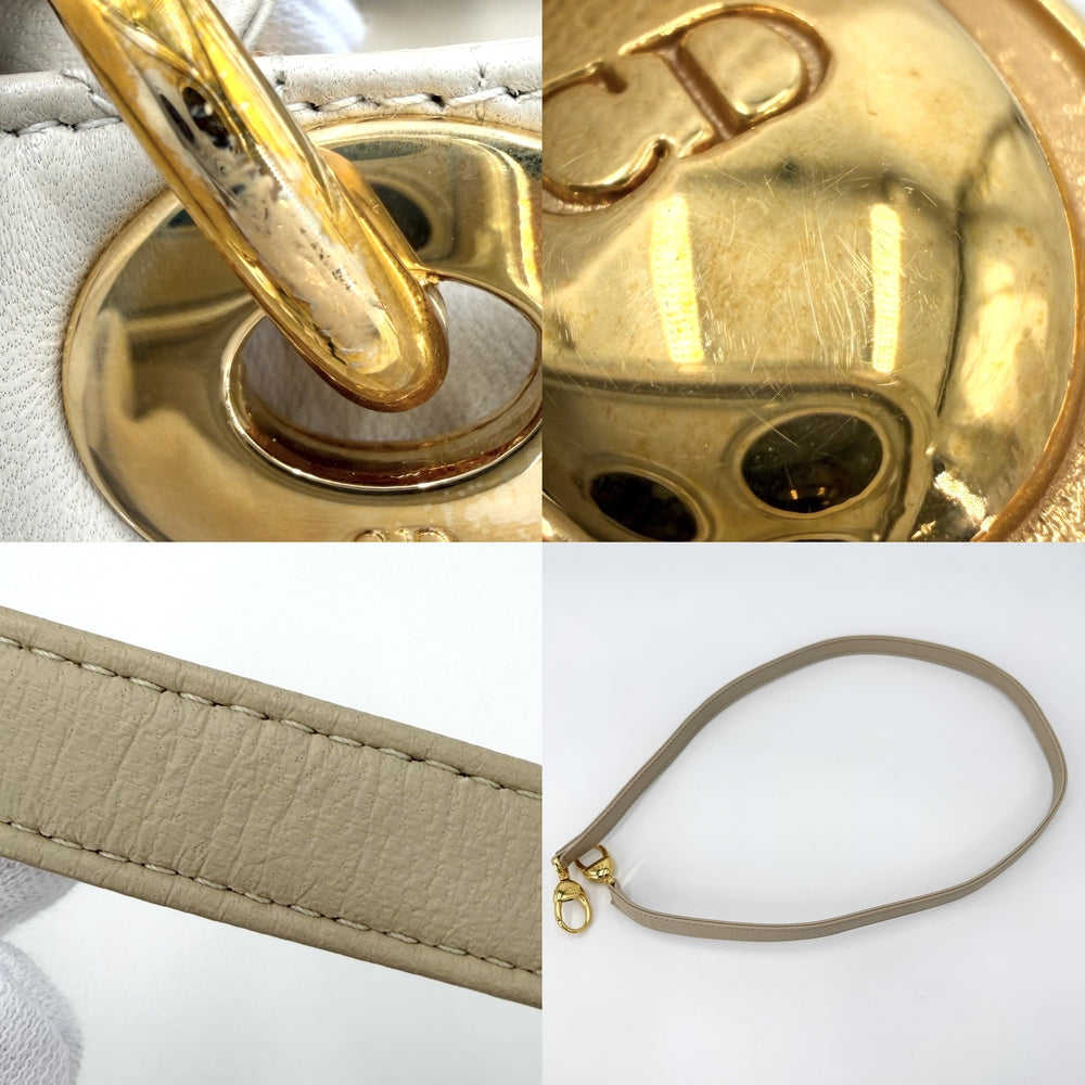 Christian Dior クリスチャンディオール 2WAY カナージュ レディディオール ハンドバッグ ショルダーバッグ カーフスキン ベージュ ゴールド金具 レディース【中古品】
