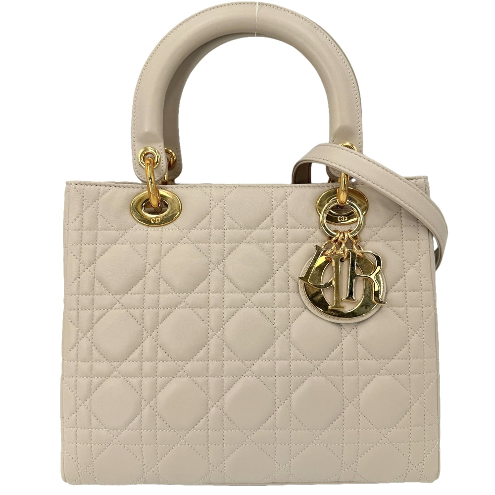 Christian Dior クリスチャンディオール 2WAY カナージュ レディディオール ハンドバッグ ショルダーバッグ カーフスキン ベージュ ゴールド金具 レディース【中古品】