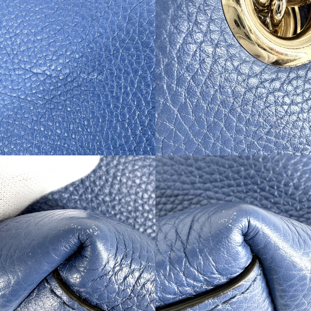 GUCCI グッチ トートバッグ ソーホー インターロッキングG 536196 レザー ブルー 青 ゴールド金具 レディース【中古品】