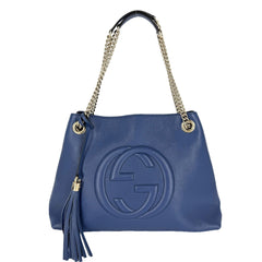 GUCCI グッチ トートバッグ ソーホー インターロッキングG 536196 レザー ブルー 青 ゴールド金具 レディース【中古品】