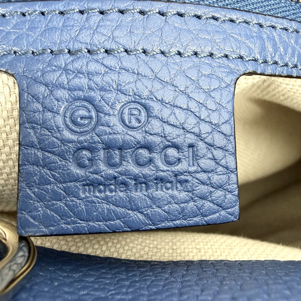GUCCI グッチ トートバッグ ソーホー インターロッキングG 536196 レザー ブルー 青 ゴールド金具 レディース【中古品】