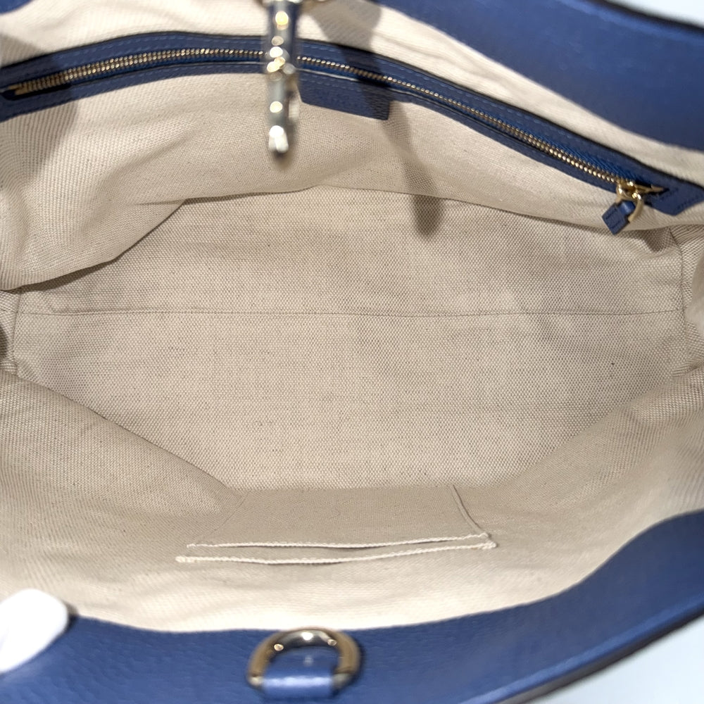 GUCCI グッチ トートバッグ ソーホー インターロッキングG 536196 レザー ブルー 青 ゴールド金具 レディース【中古品】