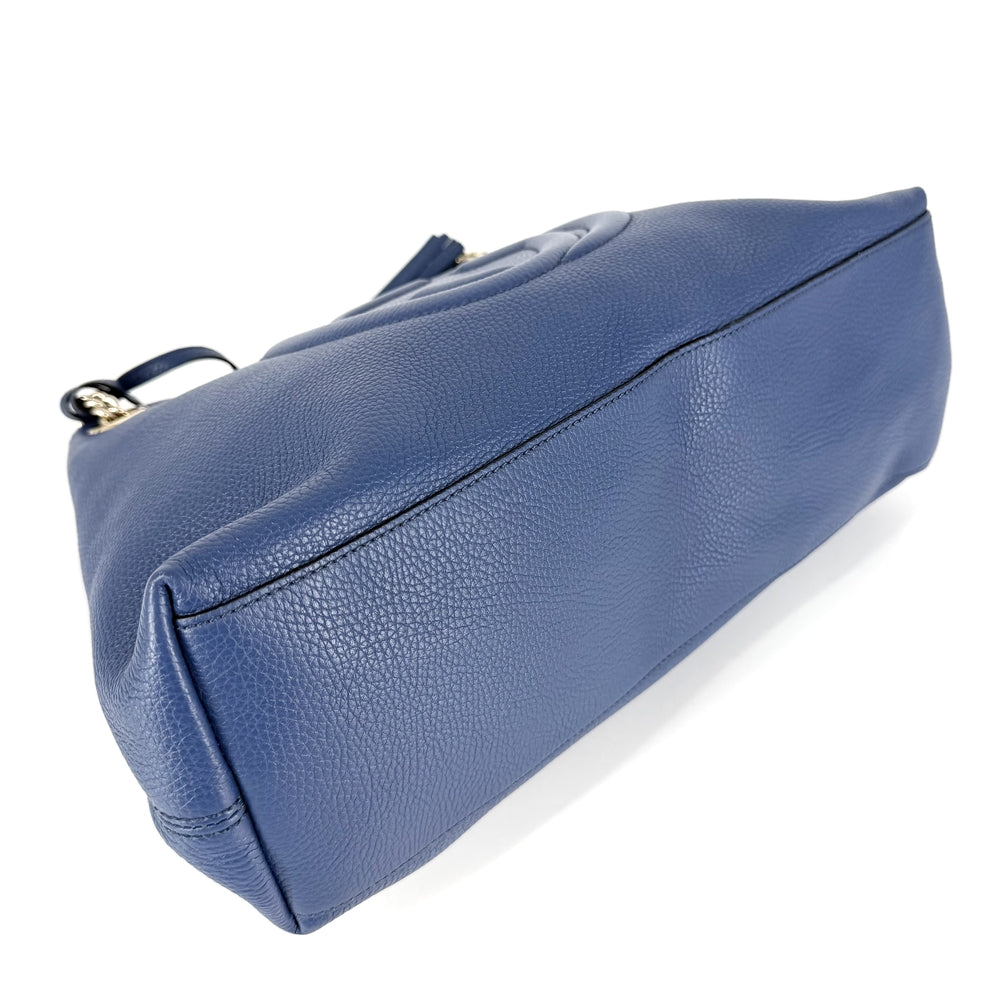 GUCCI グッチ トートバッグ ソーホー インターロッキングG 536196 レザー ブルー 青 ゴールド金具 レディース【中古品】